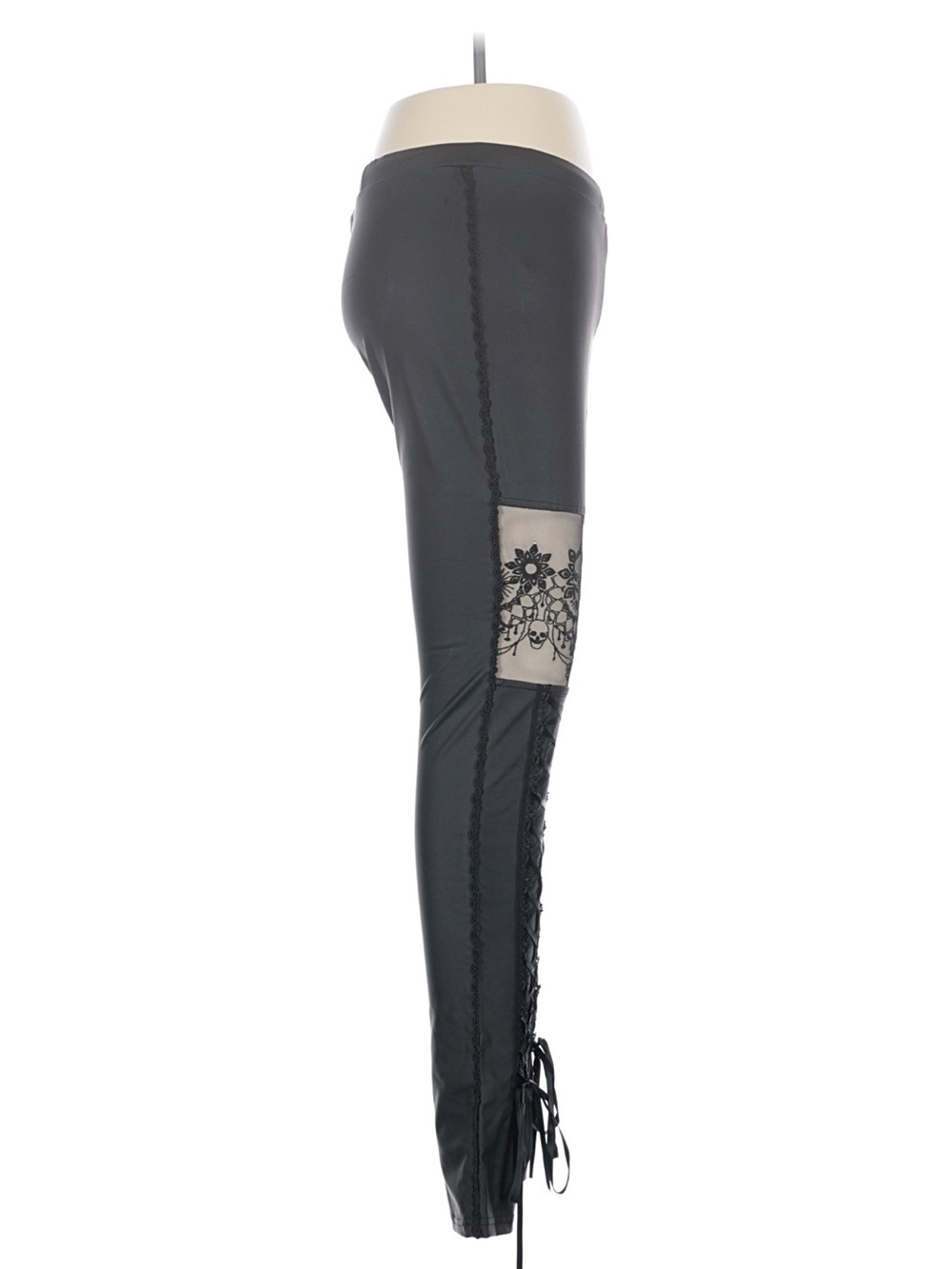 Faux Leather Lace-Up Thigh High Leggings - Black - Picture 7 of 16